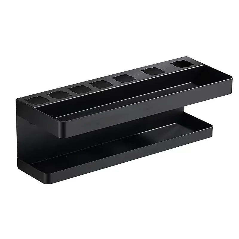 White double layer aluminium bathroom storage rack for hair curlers and Marcel wavers with punch-free mounting