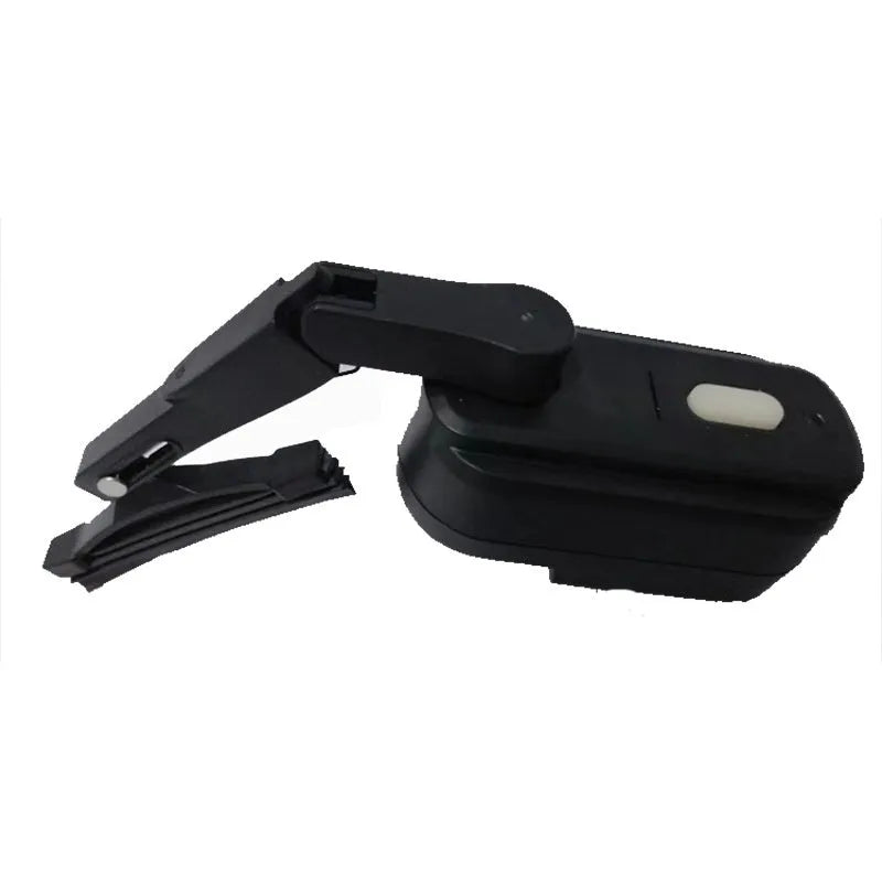 Black plastic 800mA helmet wiper motor for motorcycles with a 65mm visor wiper blade.