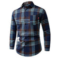 Men's loose-fit long-sleeved polyester plaid shirt in brown grid, Korean-style spring cardigan