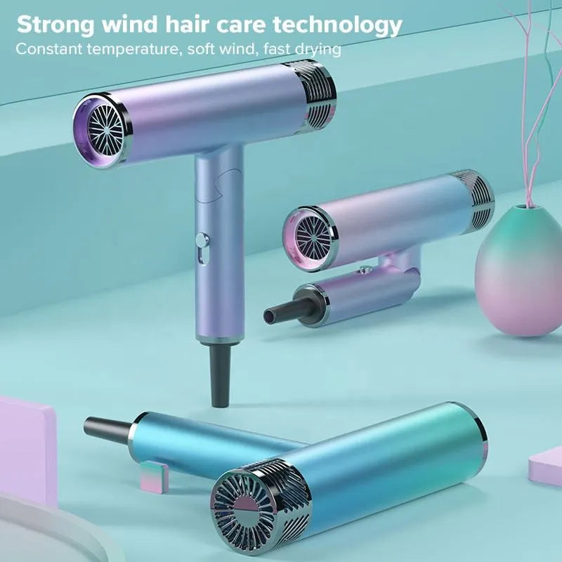 Foldable hair dryer in green with folding handle and three temperature settings