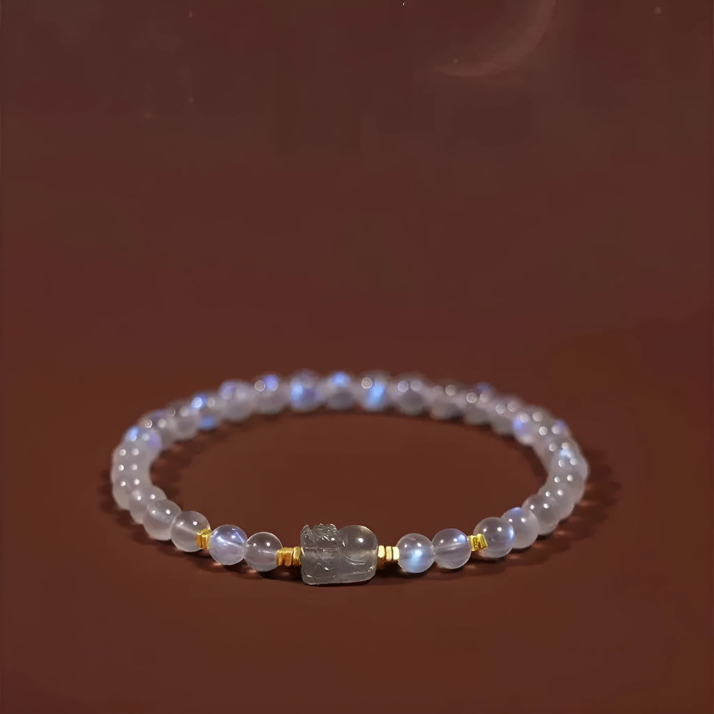 Moonstone zodiac bracelet with animal charm and national style design for women