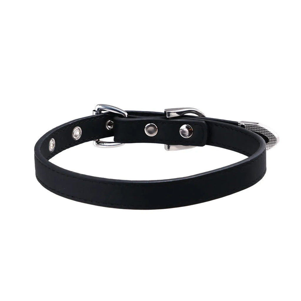 Black genuine cowhide handmade collar with geometric design and alloy pendant