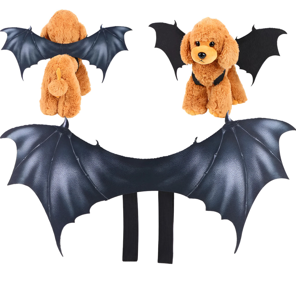 Black cloth bat wing costume accessory for dog or cat on Halloween.