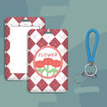 Student ID card hanging neck strap with plastic sleeve in cartoon bear and flower designs