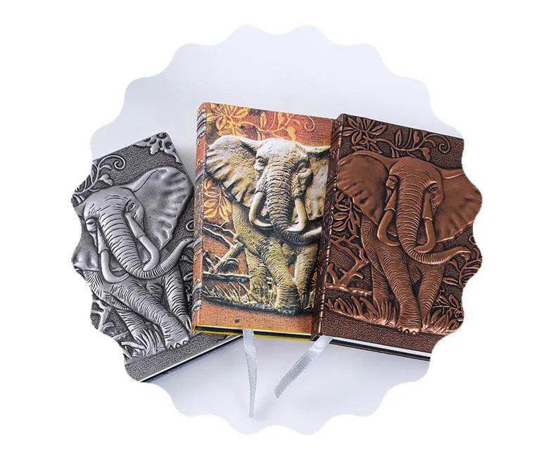 European-style embossed retro notebook with PU cover, three-dimensional relief craft, and brushed bronze highlights