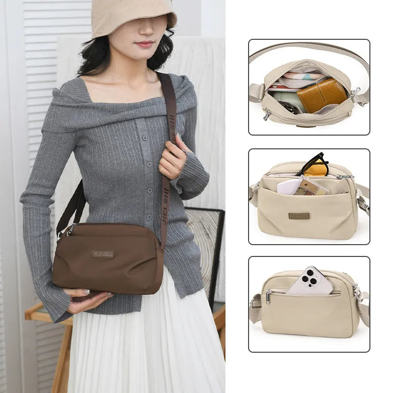 Women's nylon multi-compartment shoulder bag in urban simple style with nine colour options