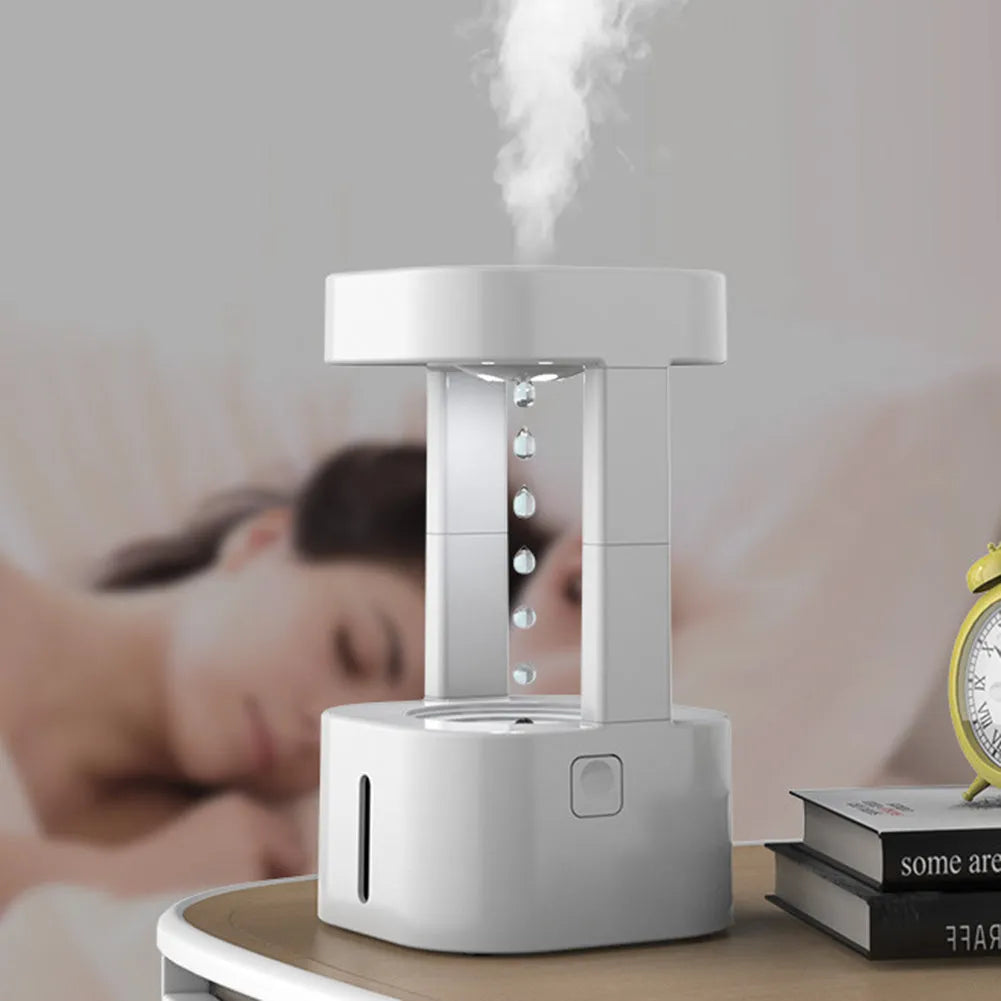 Mini humidifier with anti-gravity water droplets and 580ml tank for bedroom office use