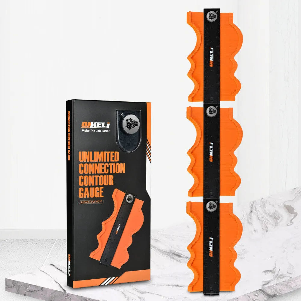 Silver and black 10-inch contour gauge with lock for copying skirting board and tile shapes.