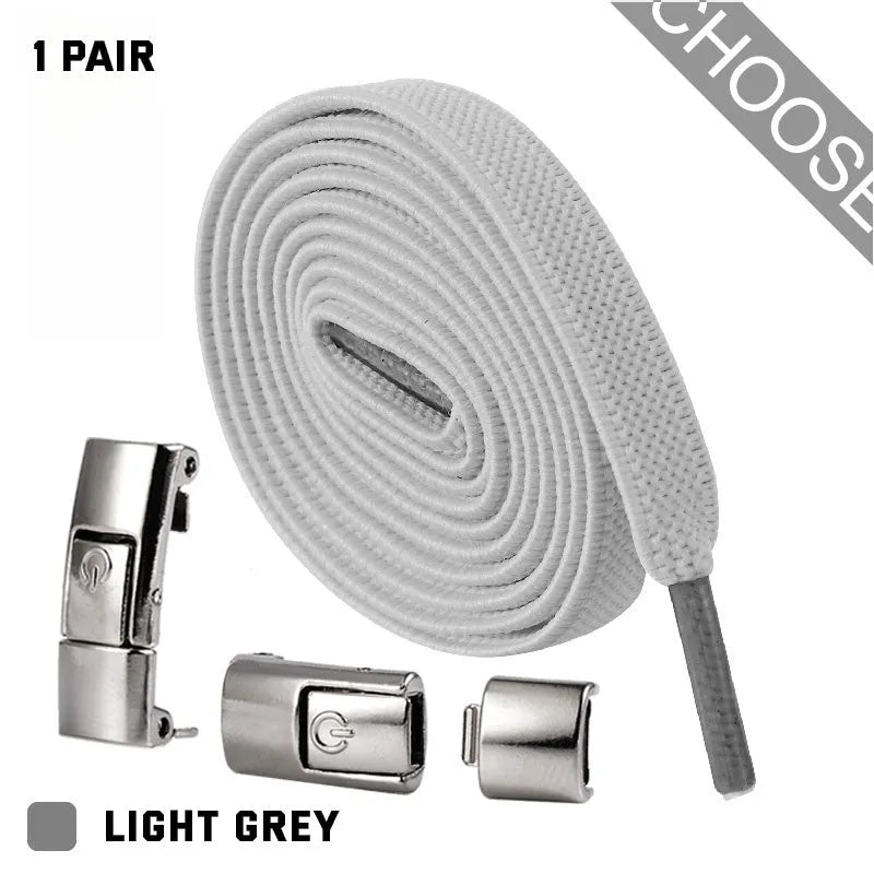 Press lock elastic no-tie shoelaces in 8mm widened flat design on a sneaker