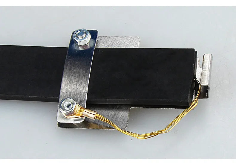 Black 370mm long car electrostatic grounding belt with rubber casing and metal clamp for vehicle static discharge.