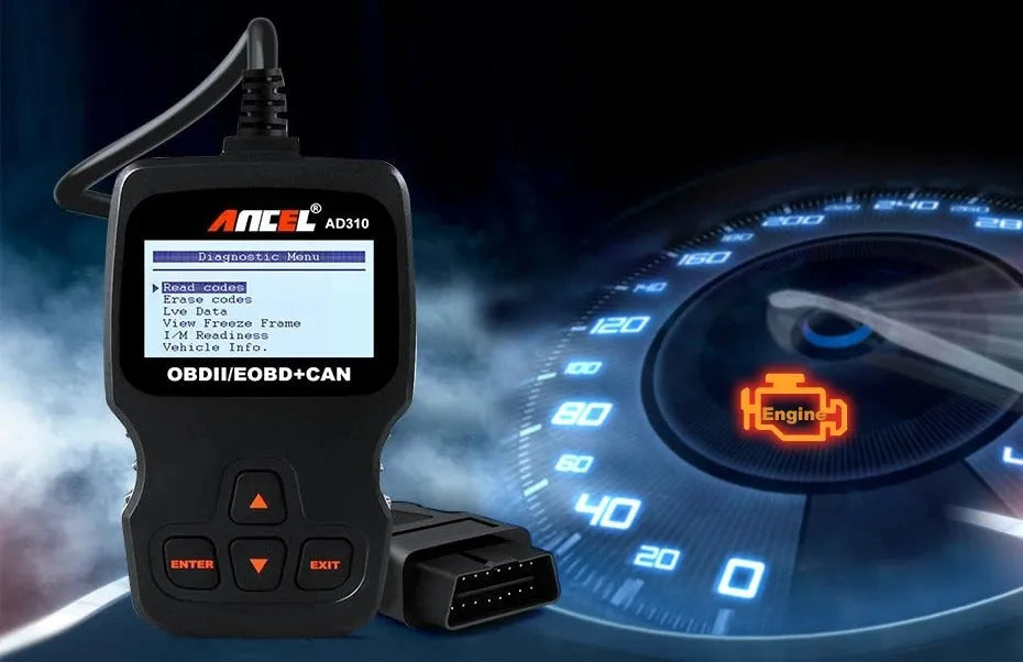 Black universal OBD2 automobile fault detector for engine diagnostics