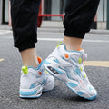 Children's rotating button basketball shoes in multiple colours with a synthetic leather upper and PU sole.