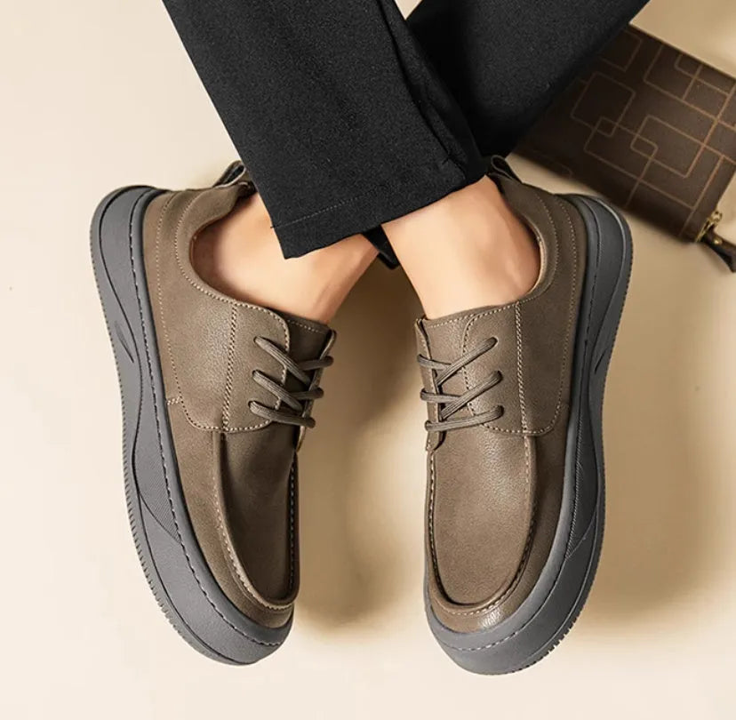 British retro brown leather casual shoes with stitching detail and rubber sole