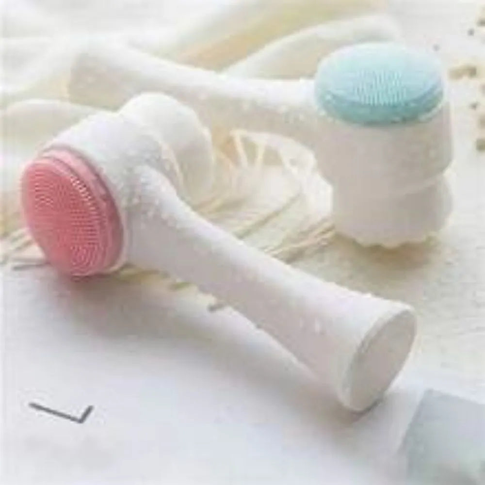 Blue and pink easy-clean nylon pet paw brush for dogs and cats on a white background.