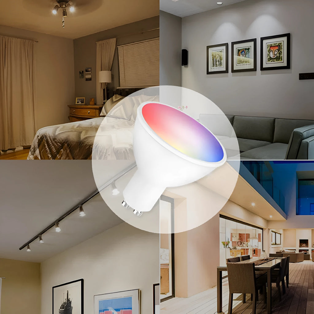 Smart RGBCCT GU10 spotlight bulb with WiFi control and colour temperature adjustment