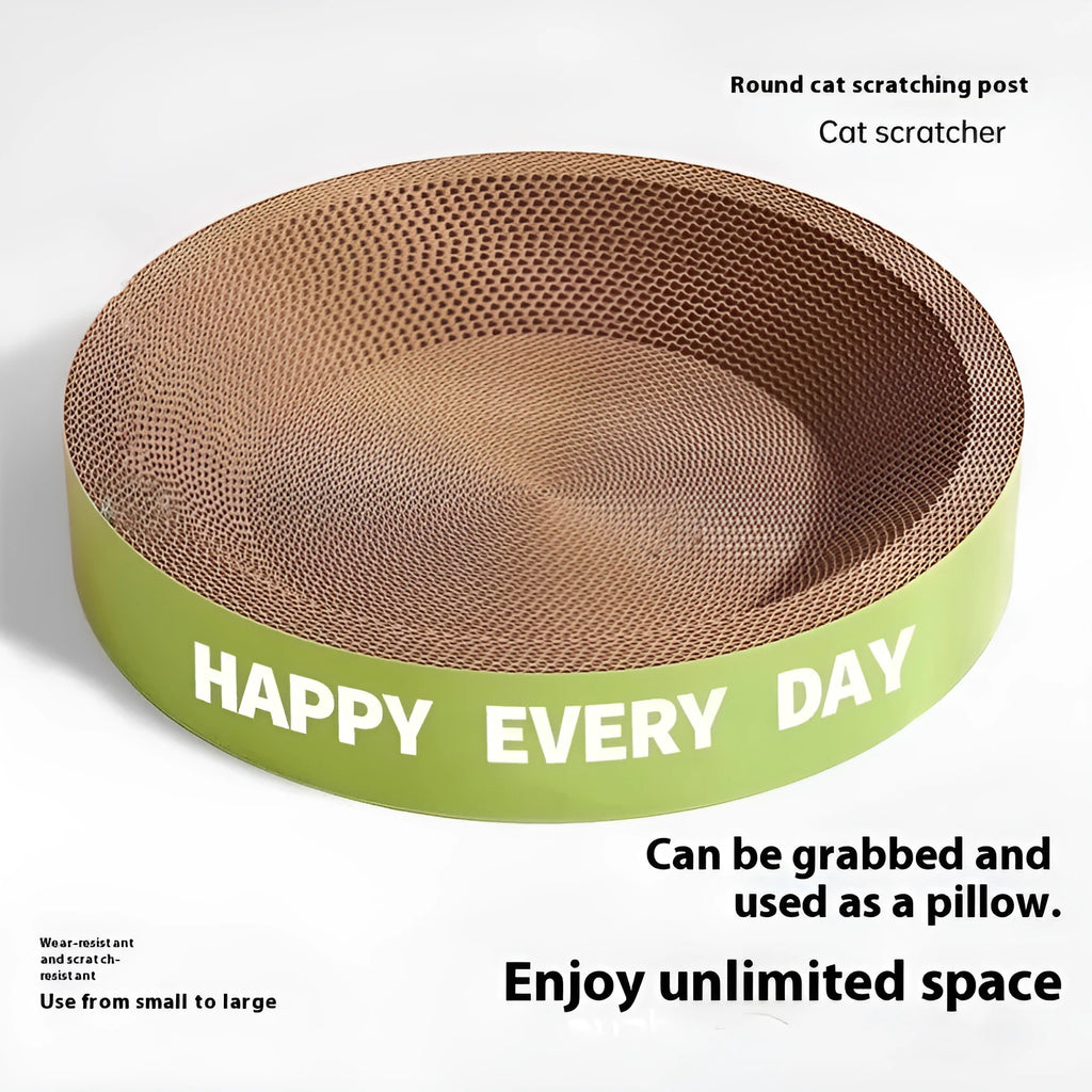 Green round cat nest with integrated sisal rope scratching surface.