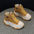 Women's 7cm height increasing leather platform shoes front lace-up round toe sizes 33-40