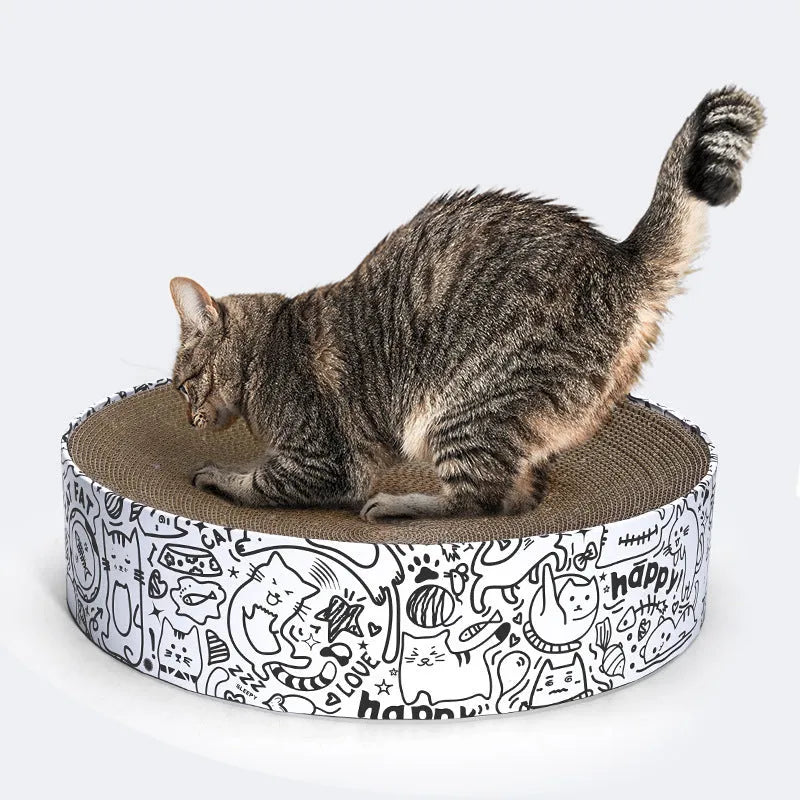 Extra large round cat scratching board in white corrugated paper measuring 42x42x10cm