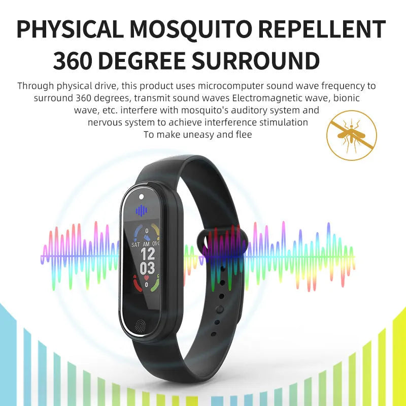 Black electronic mosquito repellent bracelet with USB charging port on wrist