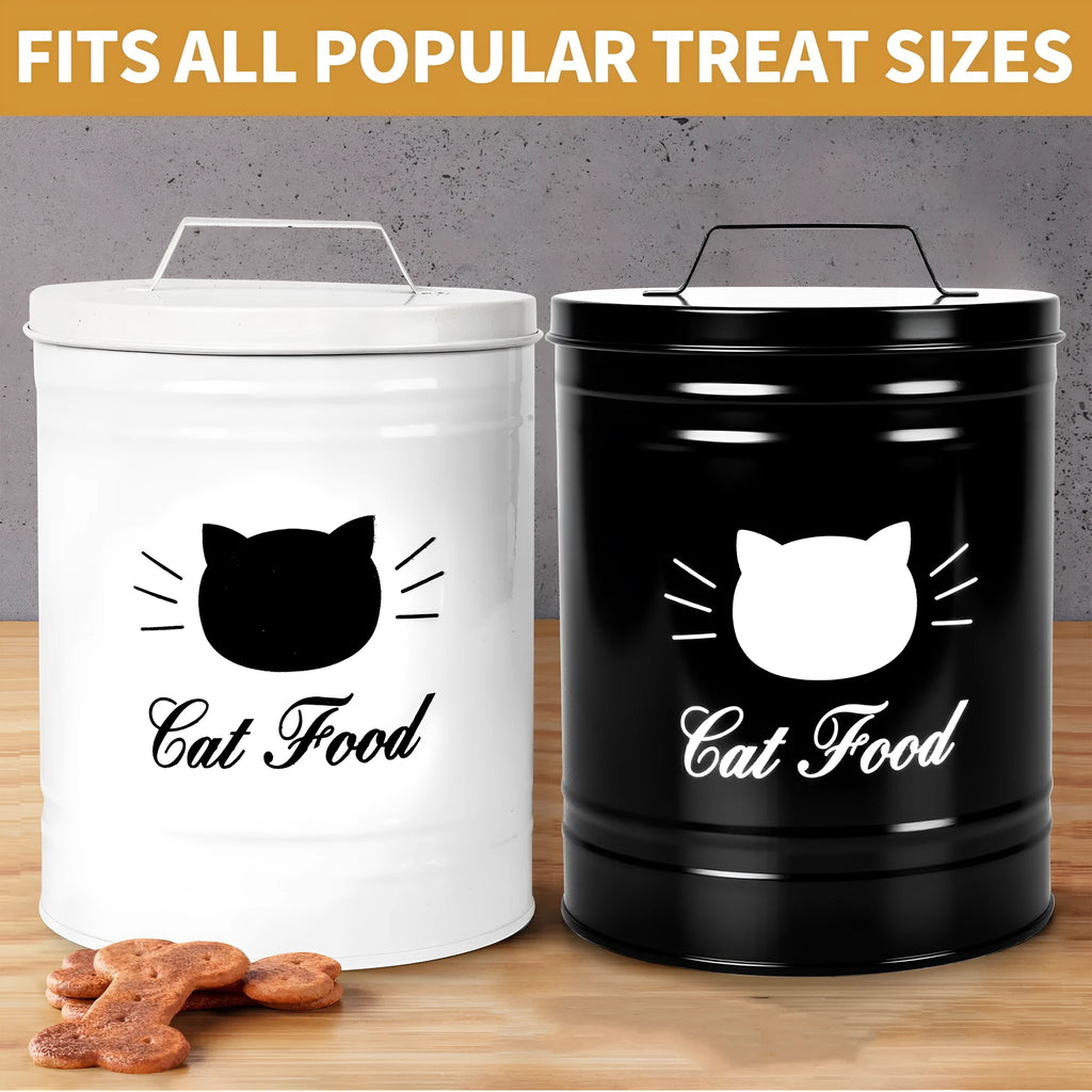 Black and white round iron sheet storage can with moisture-proof lid for pantry organisation.