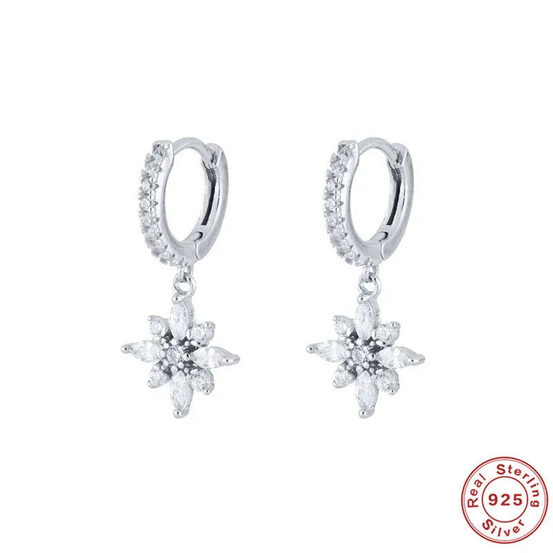 S925 sterling silver snowflake pendant earrings with geometric design in gold colour finishes