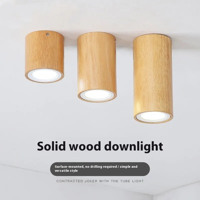 Modern solid wood surface mounted downlight in round and square shapes for corridor ceiling.