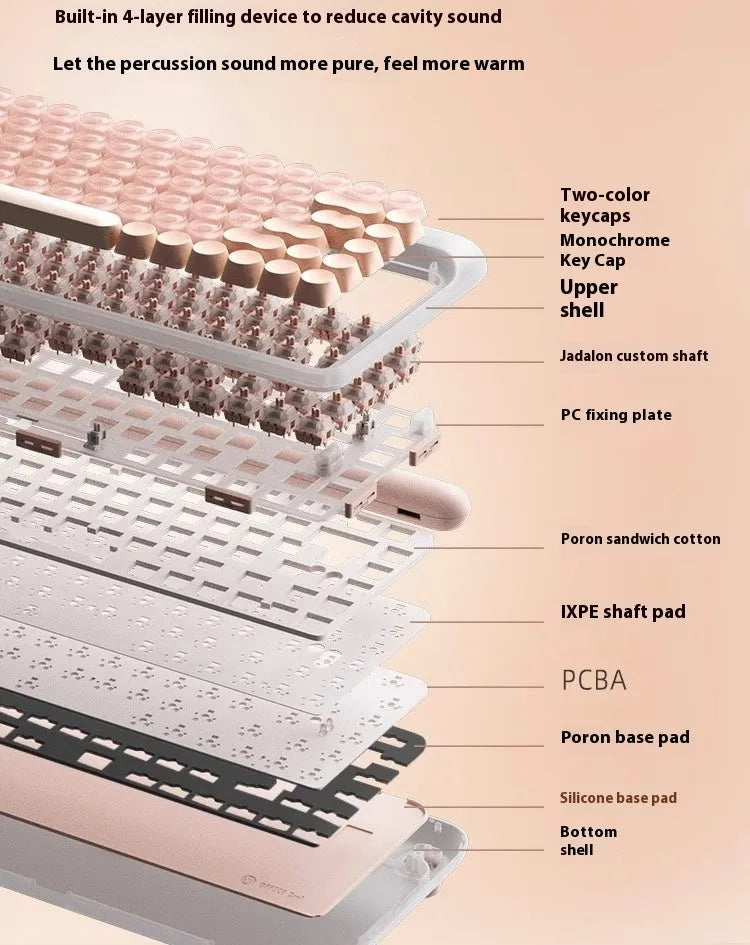 Liquid foundation colour wireless mechanical keyboard with 84 keys, Bluetooth calculator, and pickup light