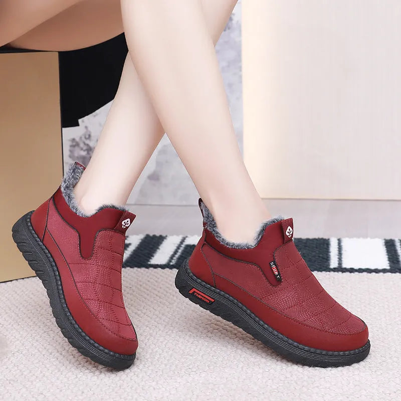 Women's black casual flat cotton boots with synthetic leather upper and rubber soles