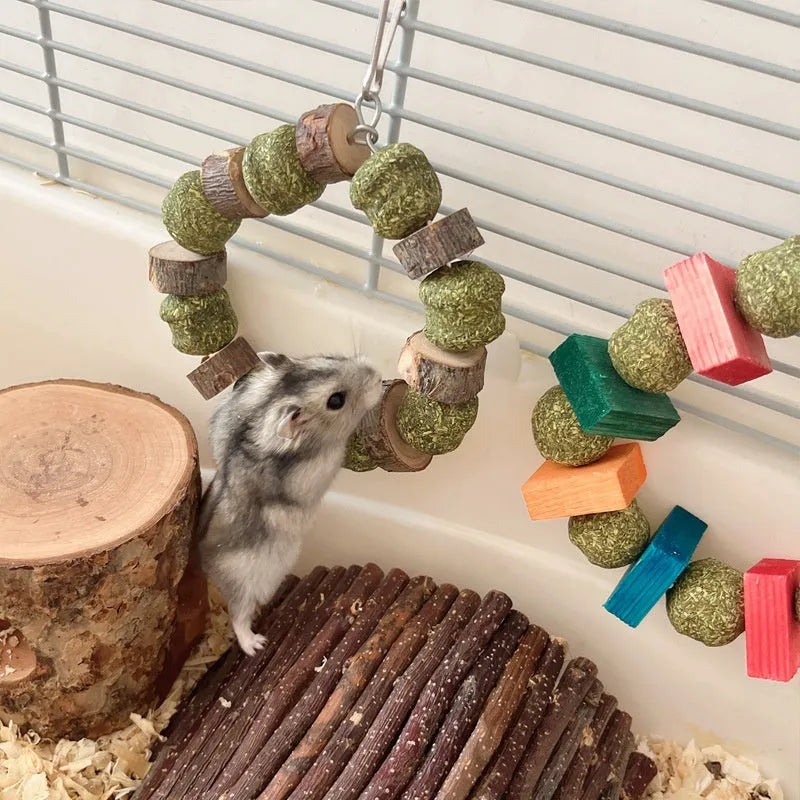 Hamster toy straw ball ring chew with Applewood and sequin decorative options