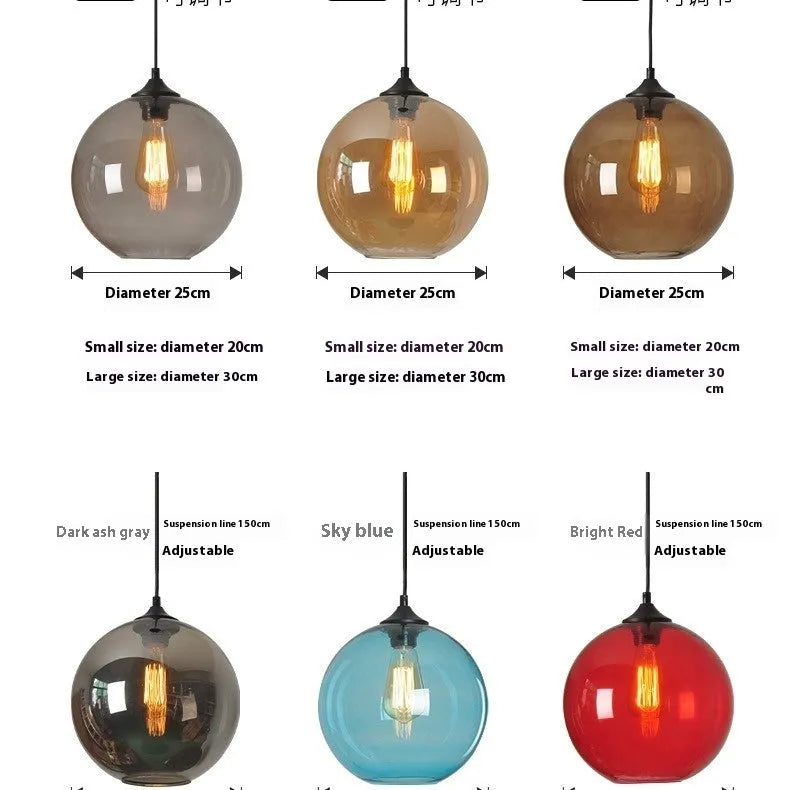 Creative colored glass ball chandelier pendant light in transparent glass, 25cm diameter, ceiling mounted
