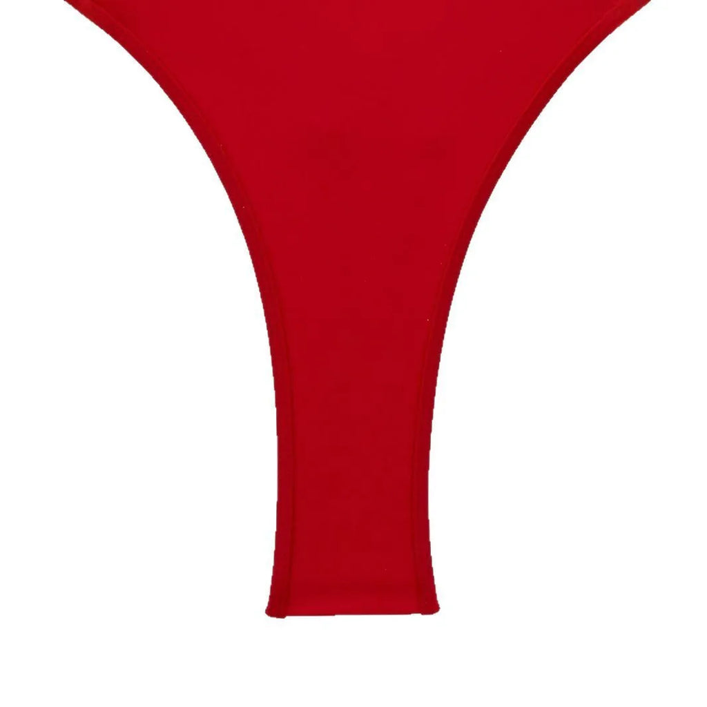 Solid red skinny slimming one-piece nylon swimsuit for women sleeveless front view