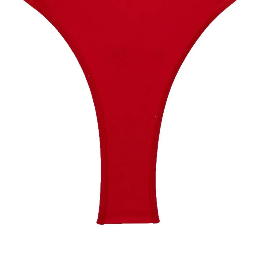 Solid red skinny slimming one-piece nylon swimsuit for women sleeveless front view