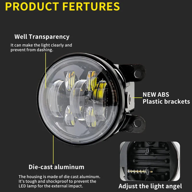Car LED fog light 90x90x67mm with die-cast aluminium alloy back shell and PC lens for LADA GRANTA KALINA LARGUS