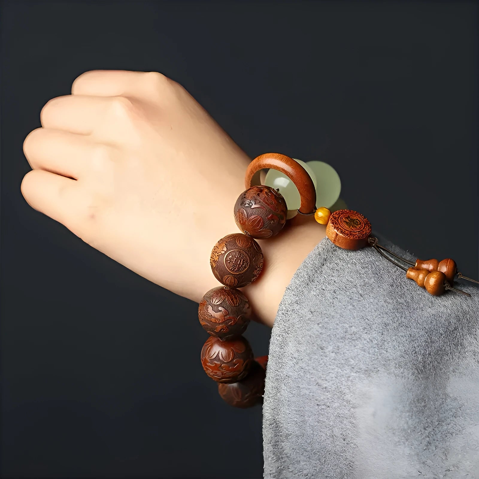 Rosewood flexible bracelet with Fu character carving in modern simplicity style