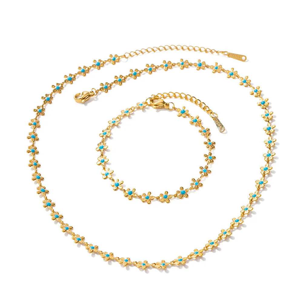 Oil-spot glaze flower necklace or bracelet with O-ring chain, stainless steel and titanium steel pendant