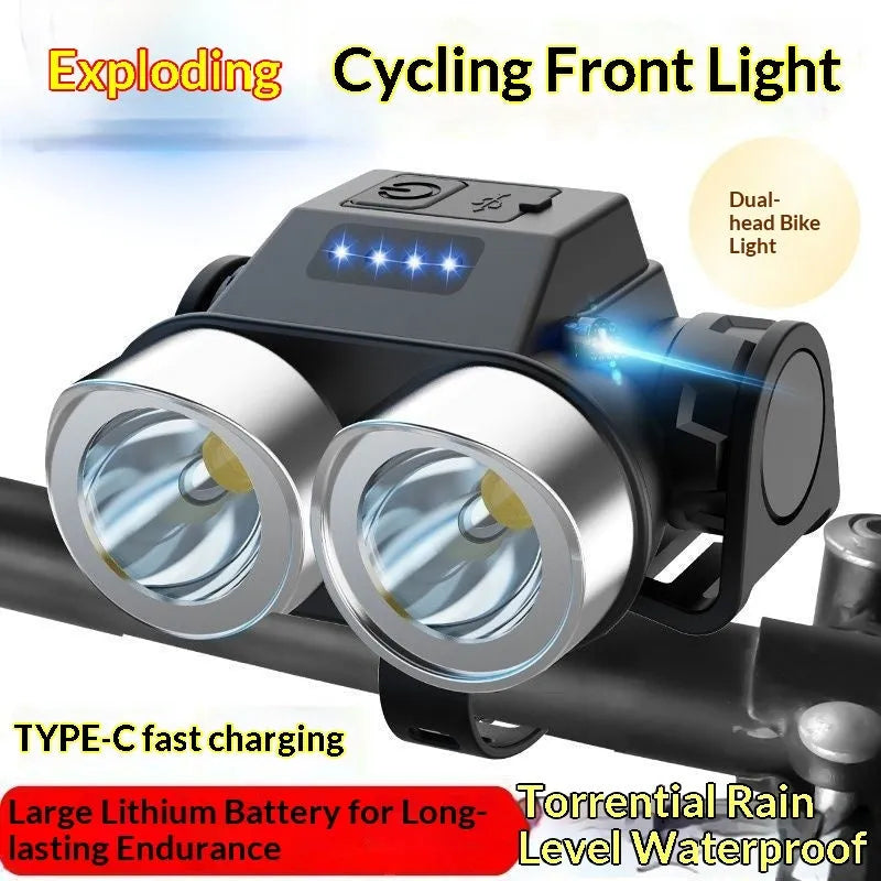 Rechargeable rainproof double-headed bicycle flashlight with aluminium body and power display