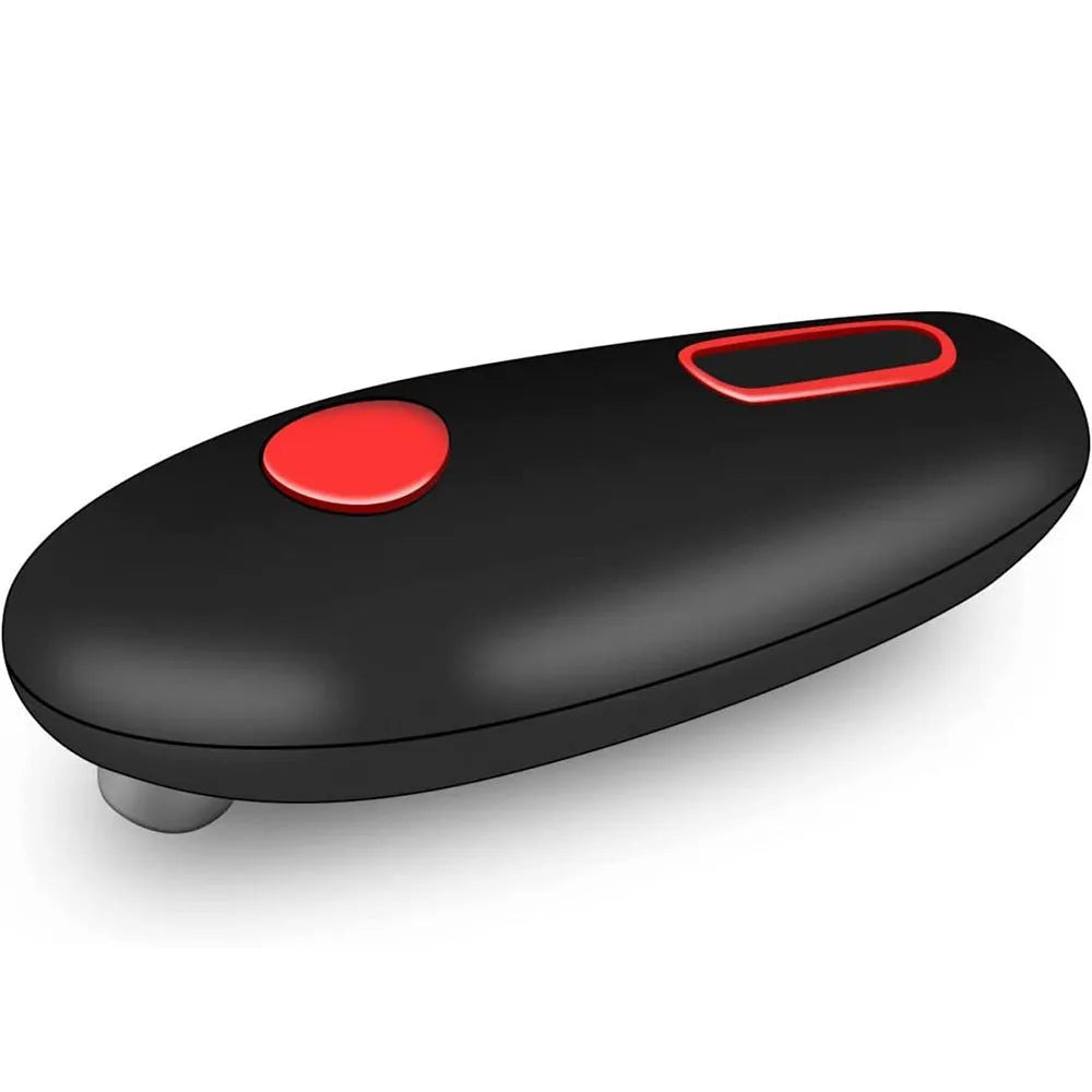 Black automatic electric can opener for hands-free opening of cans, jars, and bottles
