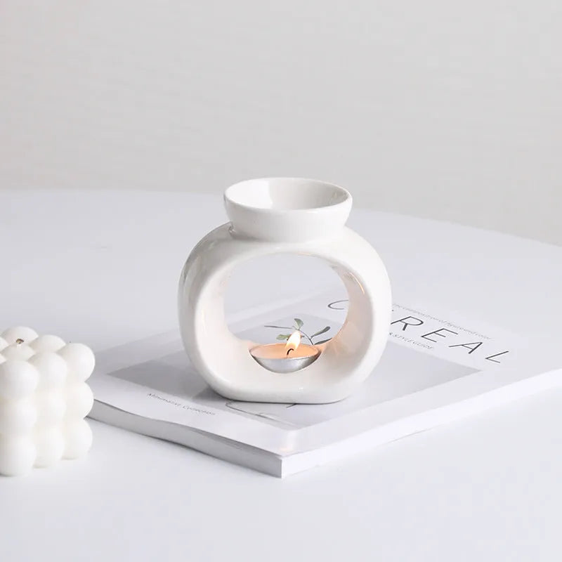 White Nordic style ceramic aromatherapy stove ornament with glazed porcelain finish