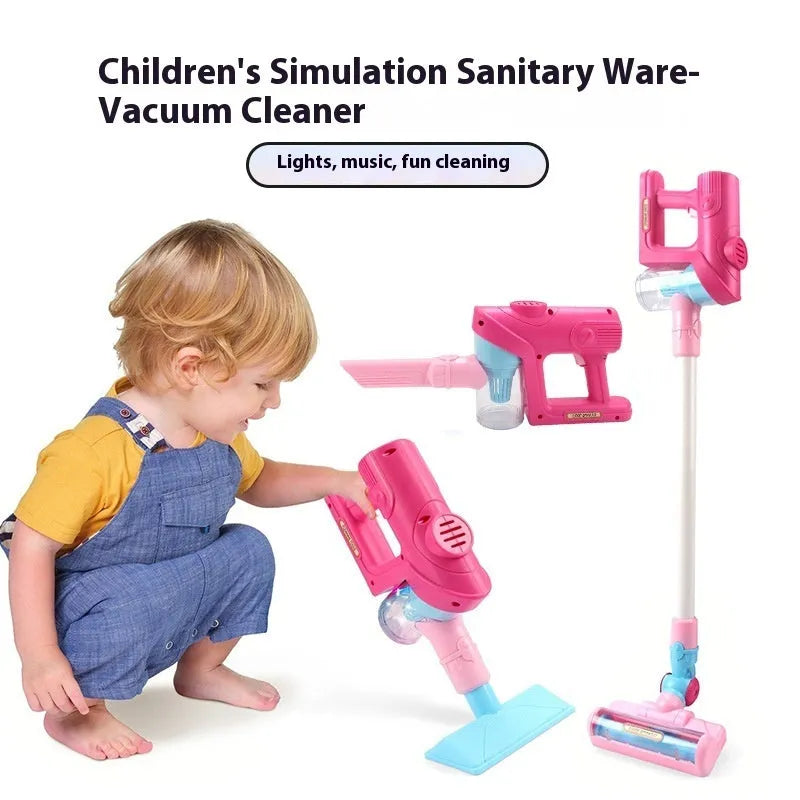 Children's play house vacuum cleaner toy with sound and light, mini plastic cleaning combination for ages 4-6