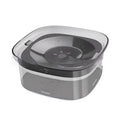 Transparent large 2-litre dog water bowl with floating slow drink disc on a non-slip base.
