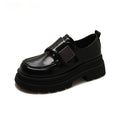 Women's chunky heel square toe shoes in black with cross strap and low top design