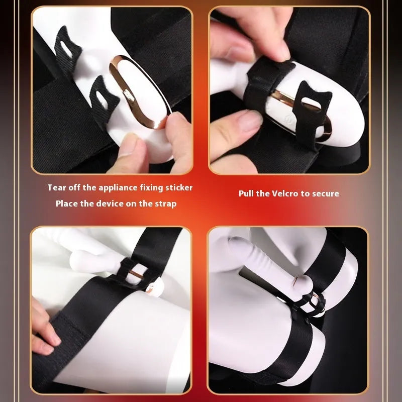 Black knitted belt harness strap for sex toy restraint with appliance attachment