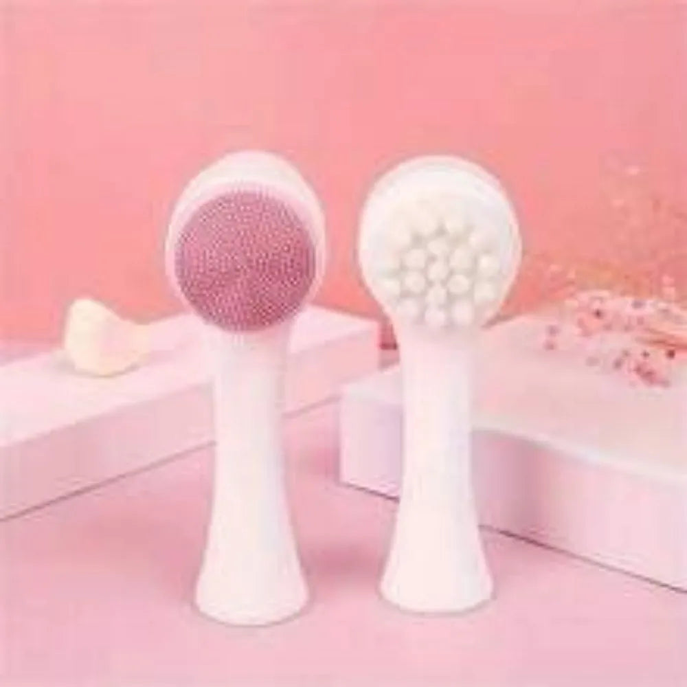 Blue and pink easy-clean nylon pet paw brush for dogs and cats on a white background.