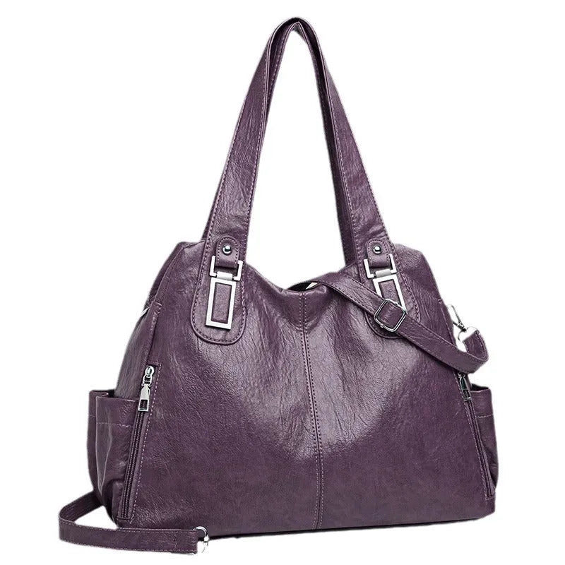 Soft PU women's tote bag in square vertical shape with single shoulder strap and internal zipper pocket