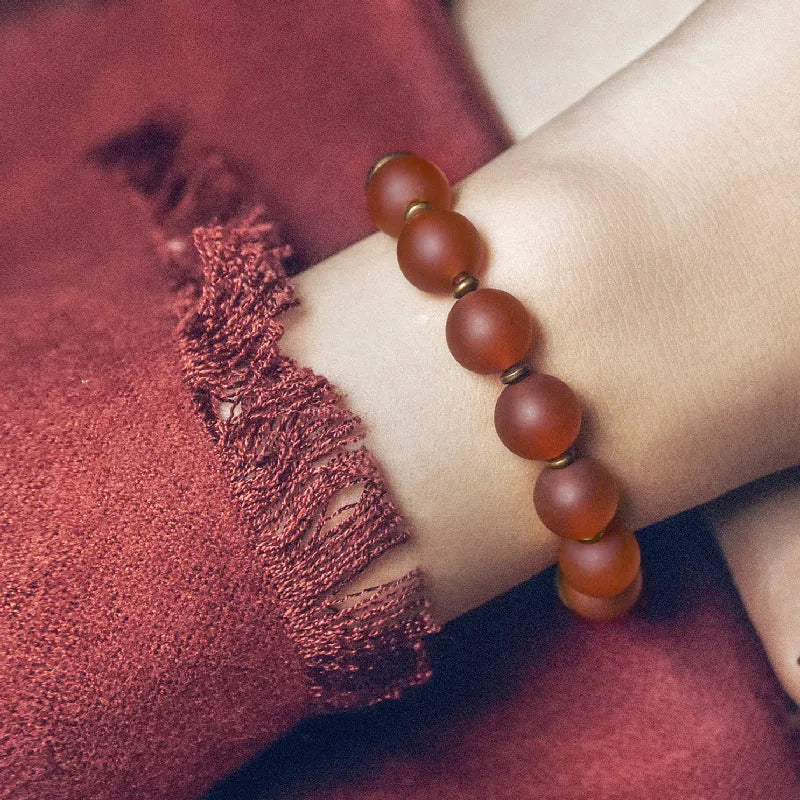 Retro ethnic style natural crystal couples bracelet in green or red agate colour options