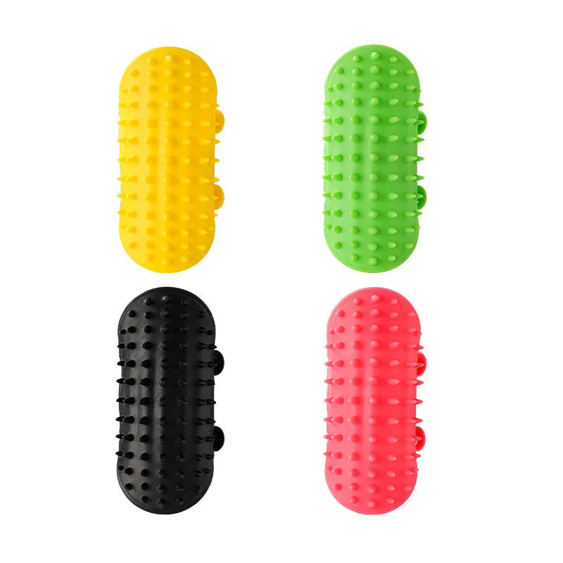 Silicone self-cleaning cat grooming comb with adjustable strap in four colours