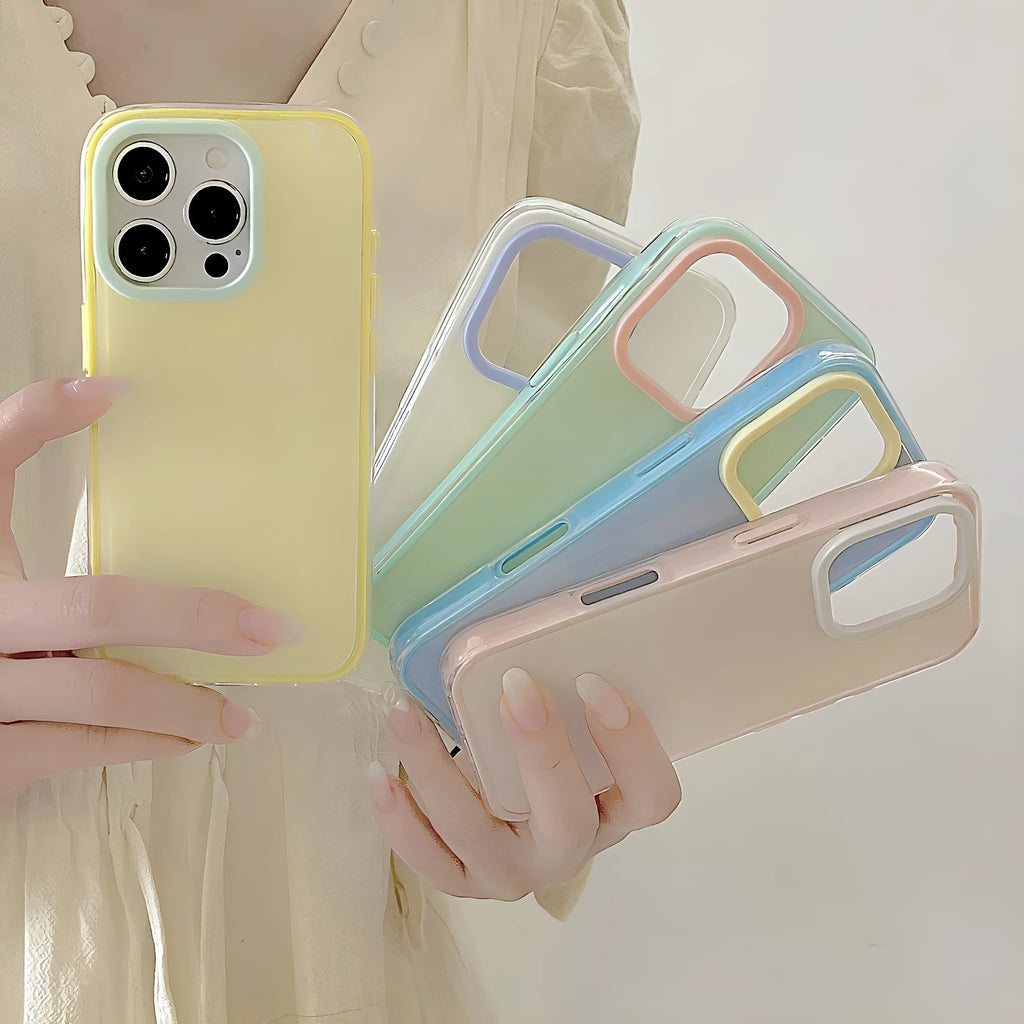Simple solid colour TPU jelly silicone phone case for iPhone models, shown in blue.