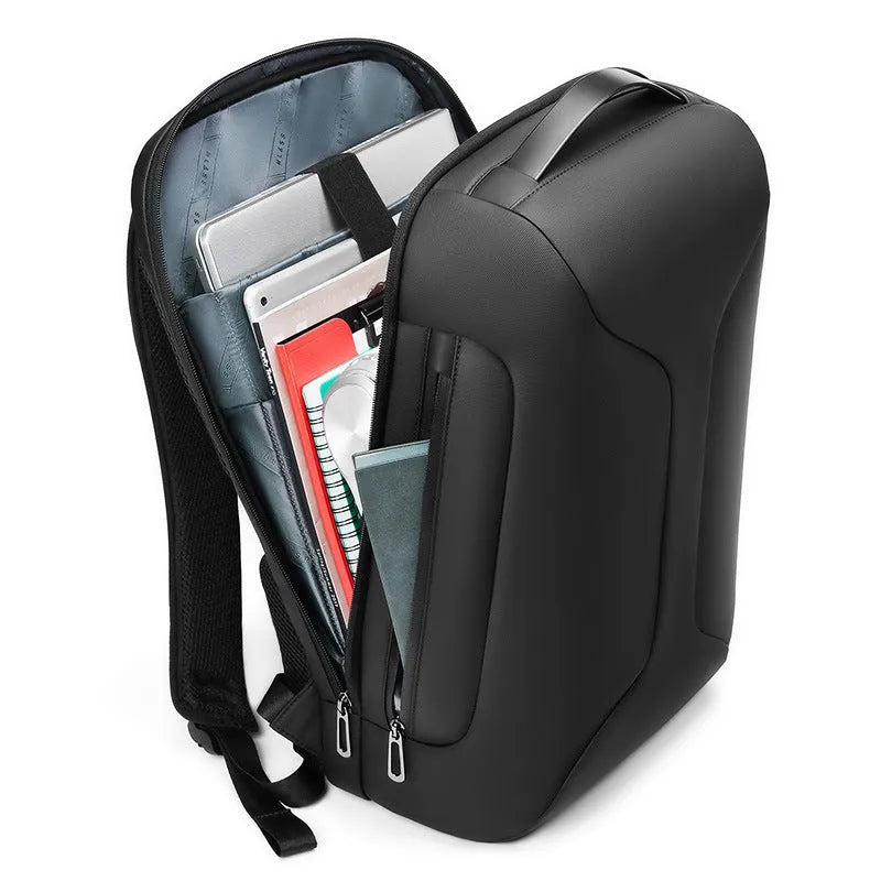 Oxford cloth business backpack in light grey colour with air pillow belt system and laptop compartment