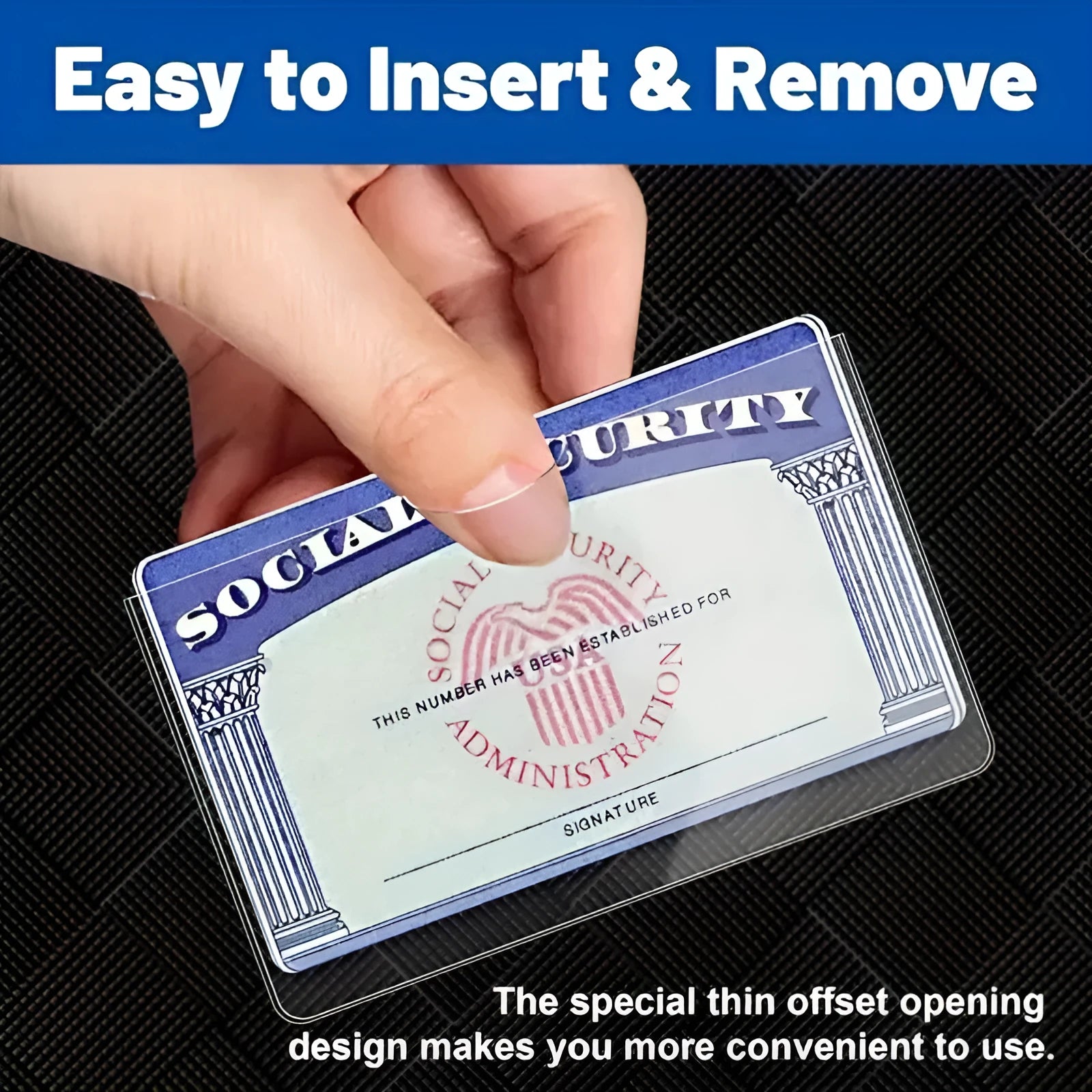 Transparent PVC social security card holder with waterproof protection measuring 9.7cm by 5.9cm