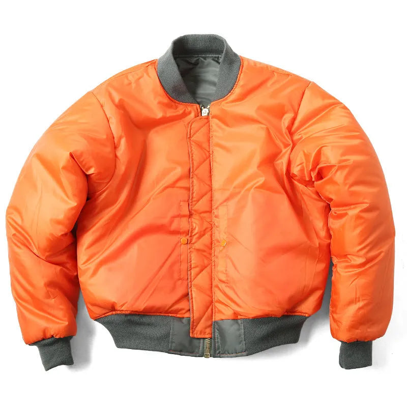 Men's loose-fit cotton-padded pilot jacket in nylon, shown in Army Green colour.
